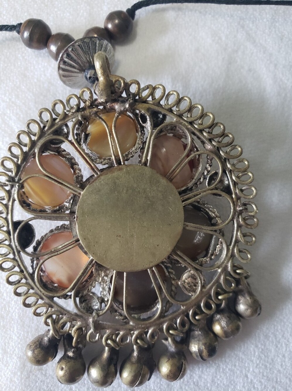 70's Vintage Indian Tribal Statement Pendant Necklace - Agate & Mixed Metals - Picture 6 of 14